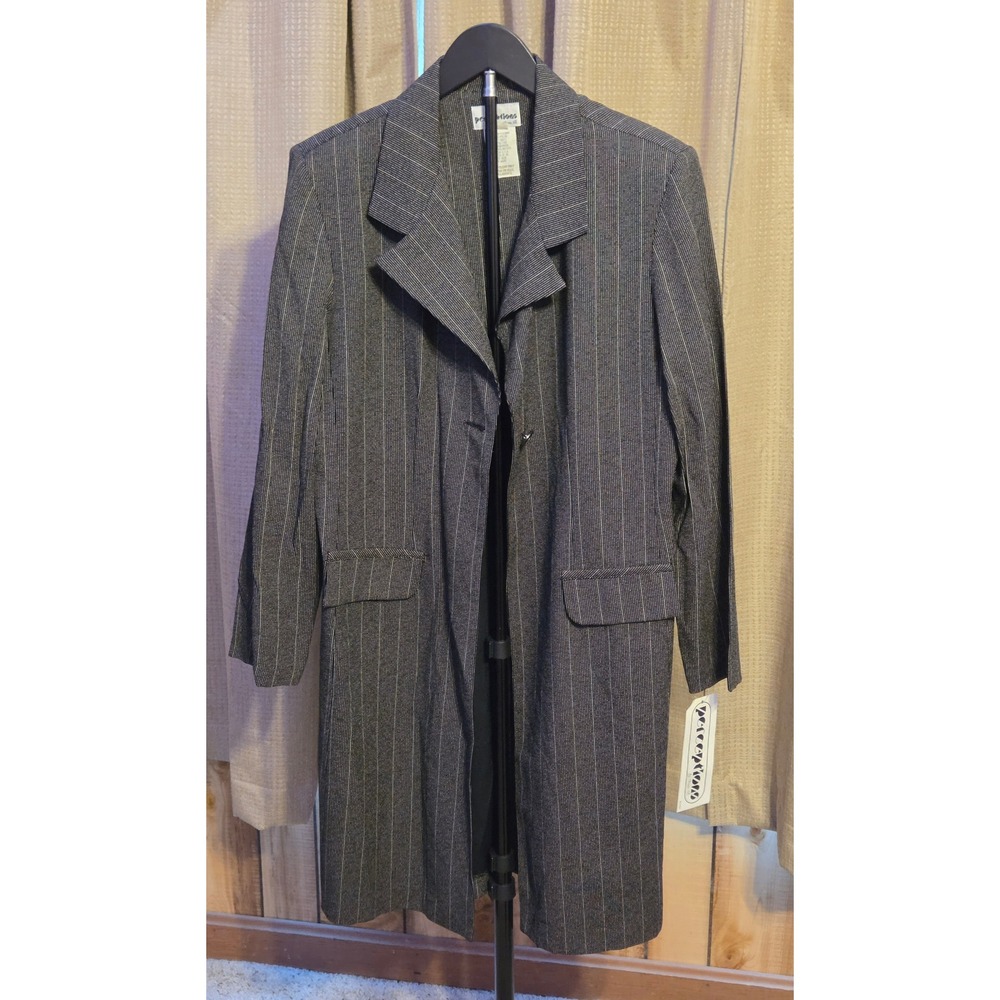 NWT Perceptions By Irene B. Trench Coat Jacket Womens 12 Black White Striped